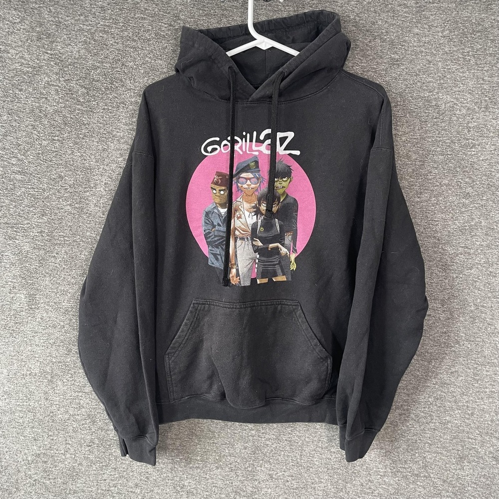 Gorillaz Tultex Hoodie Mens Large Black Graphic Pullover Fleece Sweatshirt Band